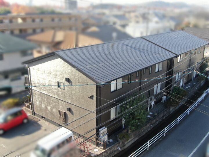 外壁無機塗装・屋根フッ素塗装・付帯物塗装工事_岡山市北区アパート_26018